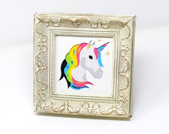 Unicorn Layered Paper Art, Nursery Decor Unicorn, Small Framed Art, Paper Cutout Art, Baby Room Decor, Kids Room Decor