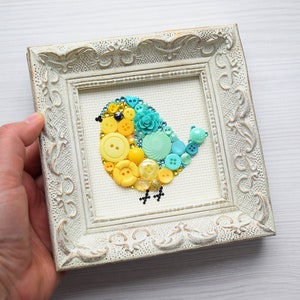 Custom Baby Bird Button Art Made To Order Button Picture Nursery Decor Kids' Room Decor Bird Wall Art Custom Bird Wall Hanging imagem 2