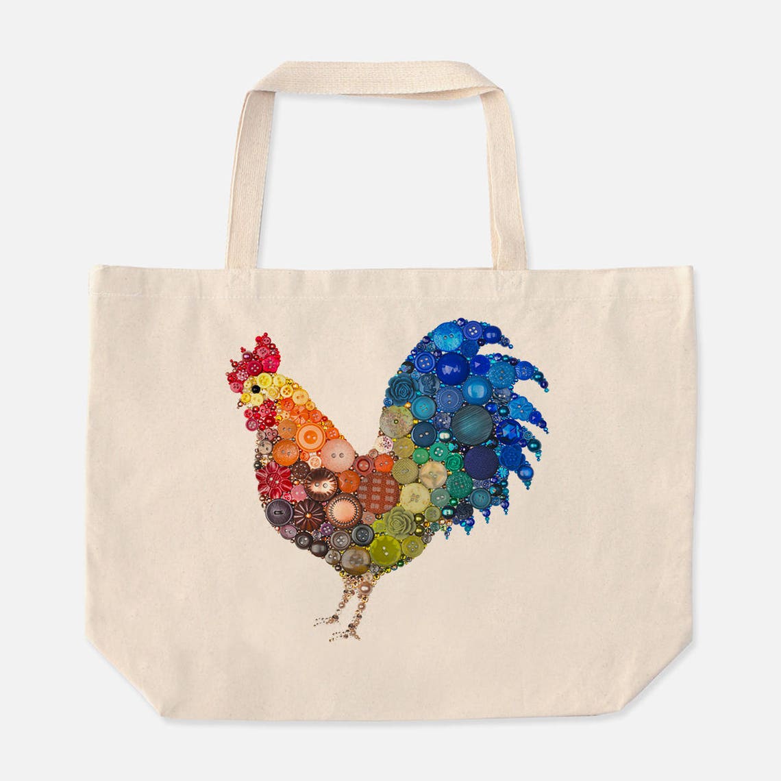 Large Cotton Tote Bag Rooster Tote Reusable Shopping Bag Etsy