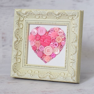 Made To Order Button Art | Pink Button Heart | Pink Heart Nursery Decor | Framed Wall Art | Girl&#39;s Room Decor | Heart Wall Hanging