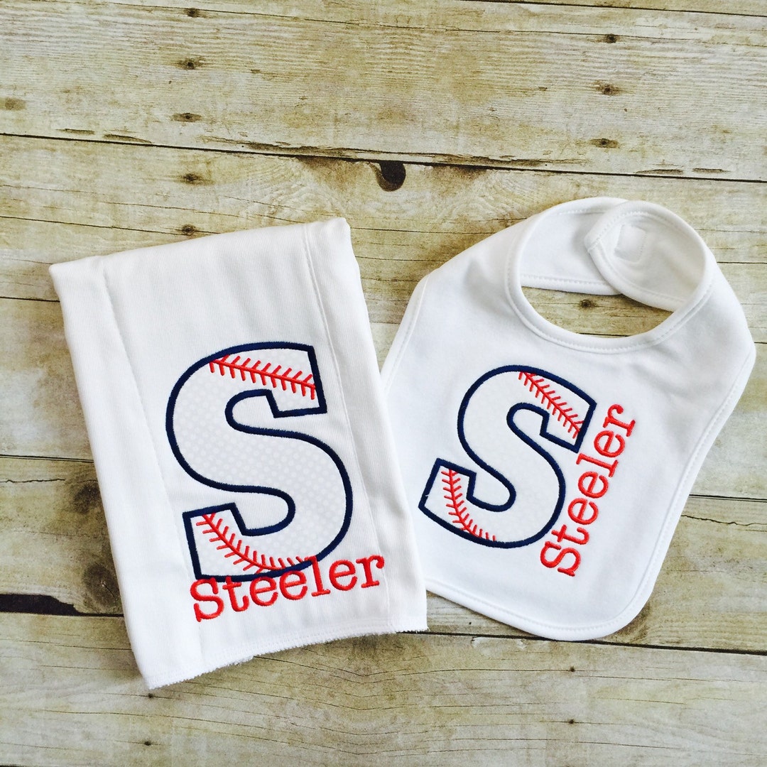 Personalized Baby Boy Baseball Name Bib and Burp Cloth Gift Etsy