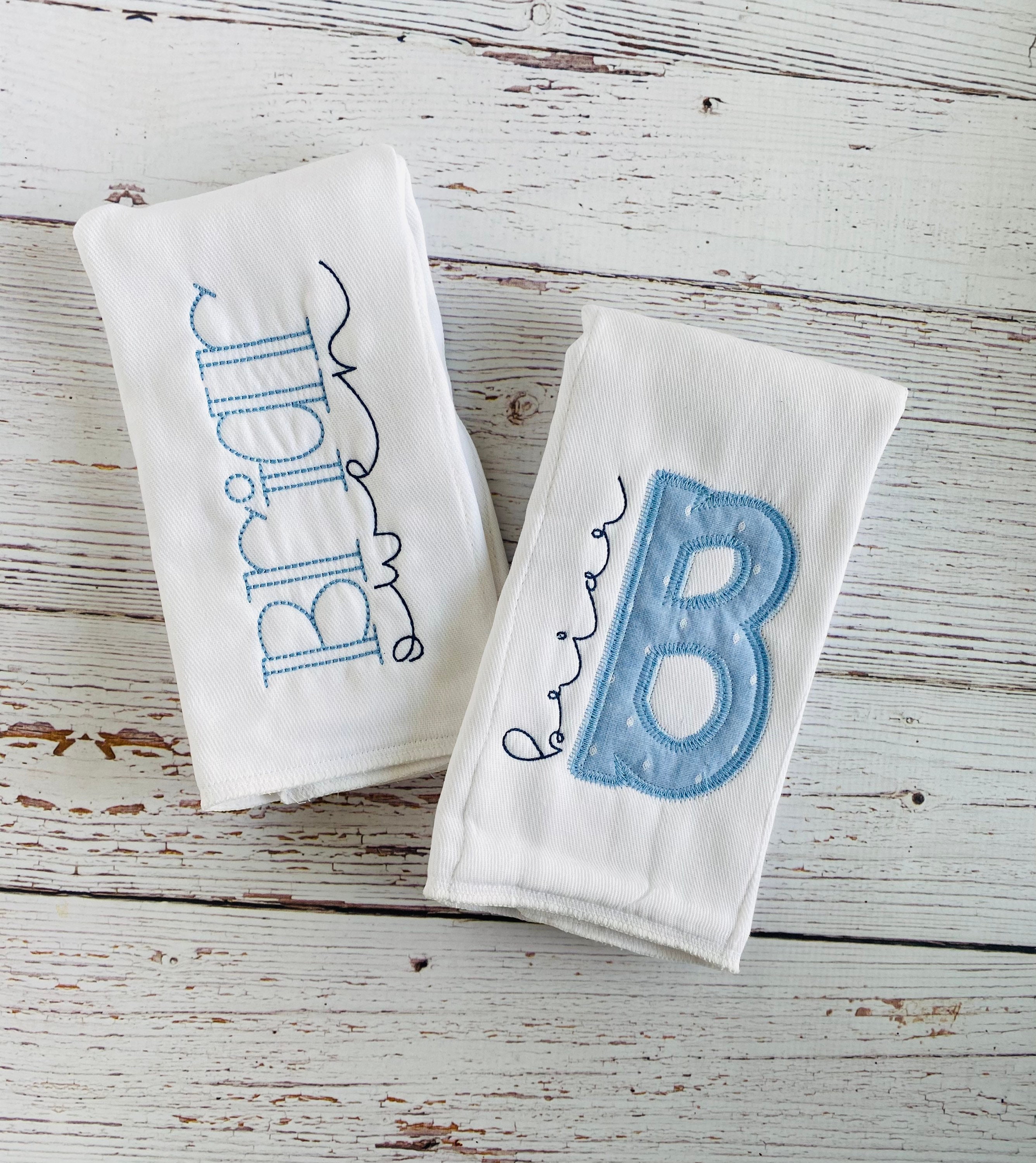 Personalized Burp Cloth Set Classic Light Blue Navy Blue Etsy