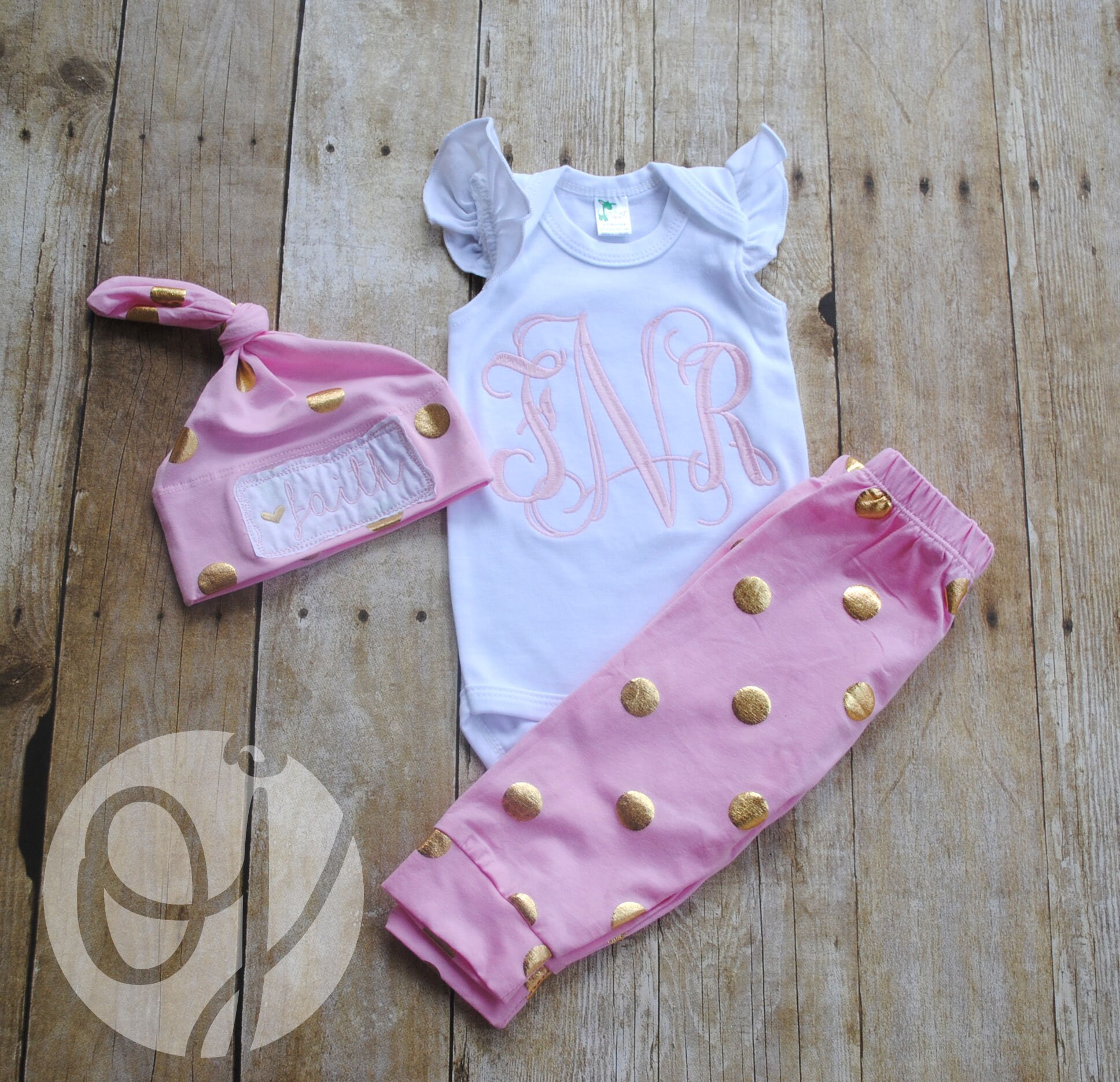 personalized baby gown and hat set