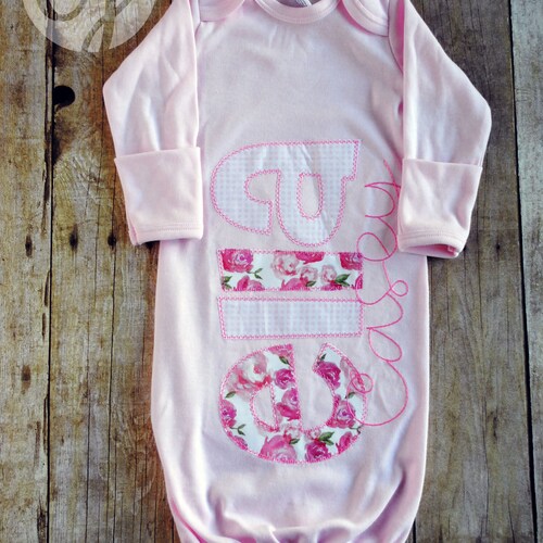 Personalized Newborn Gown Baby Girl Infant Gown Pink Etsy