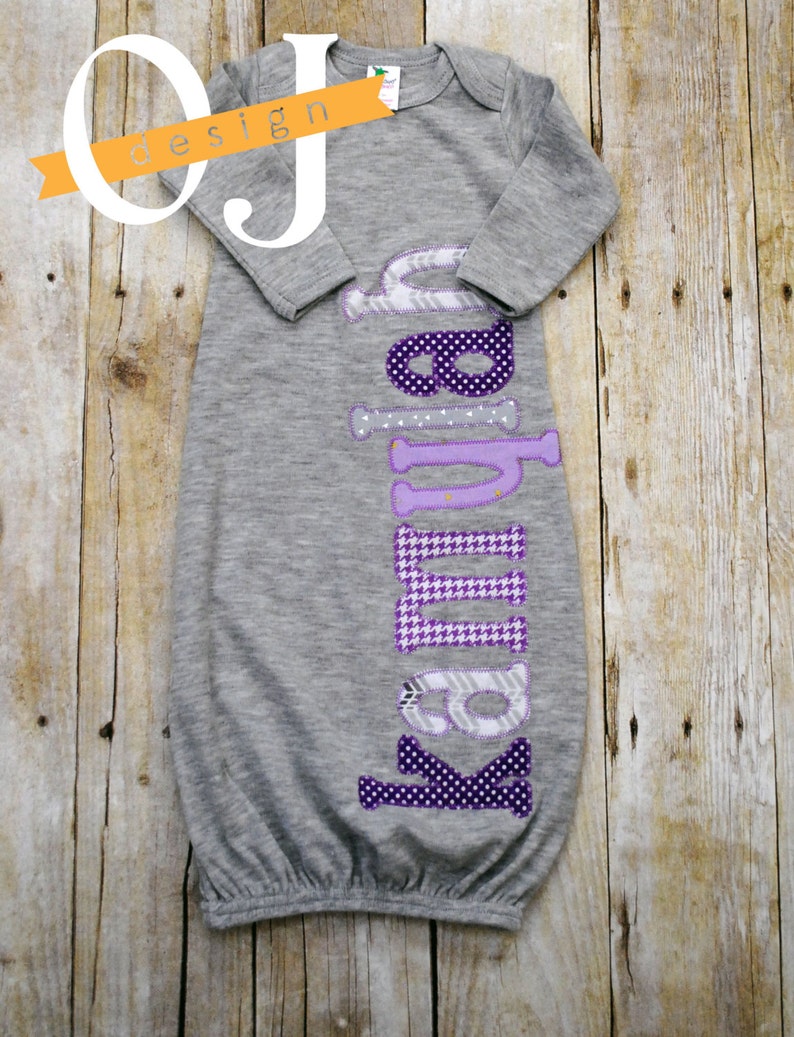 Newborn Hat Gray Purple Lamb Personalized Baby Girl Gift Set Bib Newborn Gift Set Infant Gown Baby Shower Burp Cloth