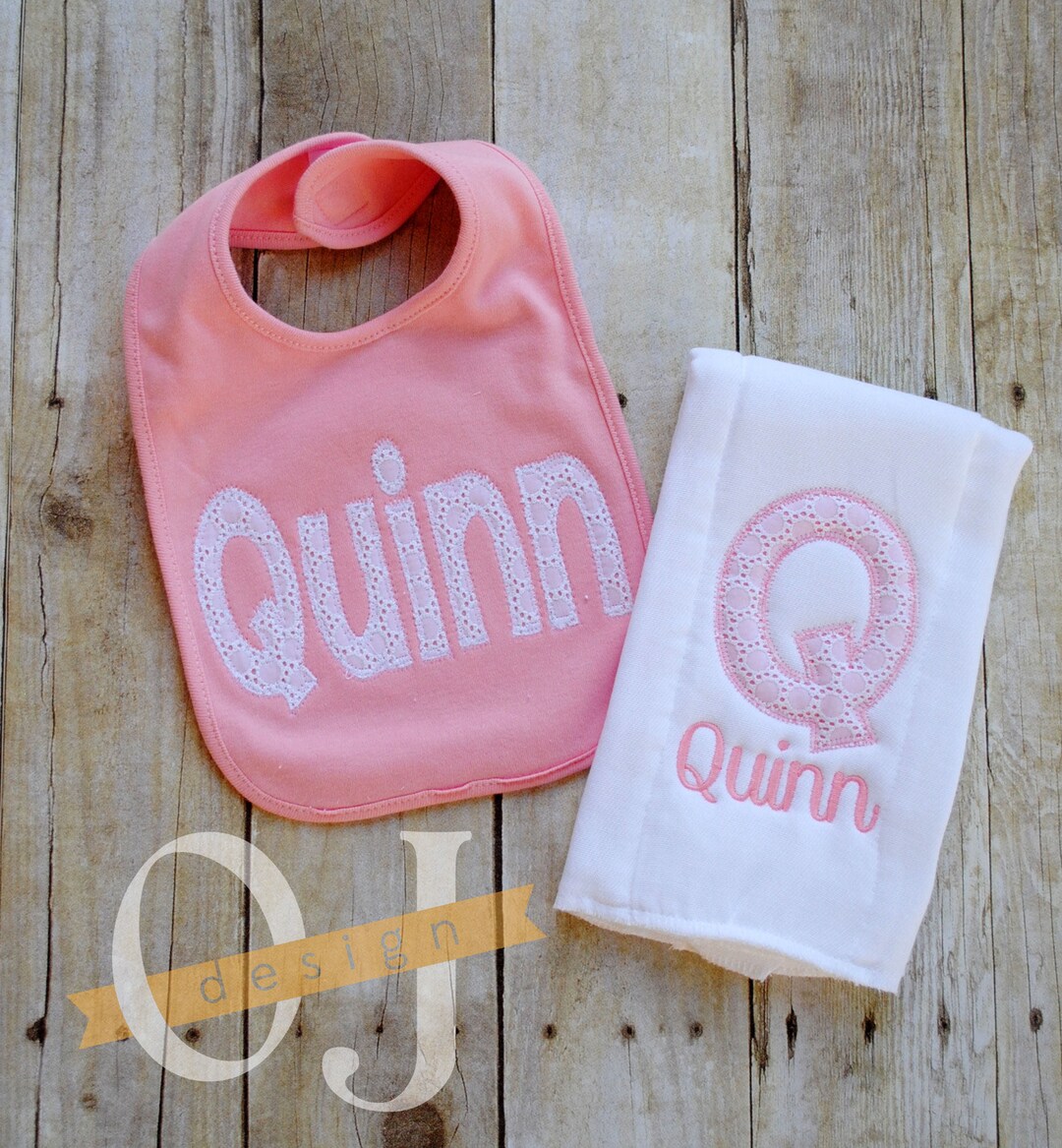 Personalized Burp Cloth and Bib Set Pink and White Lace Etsy