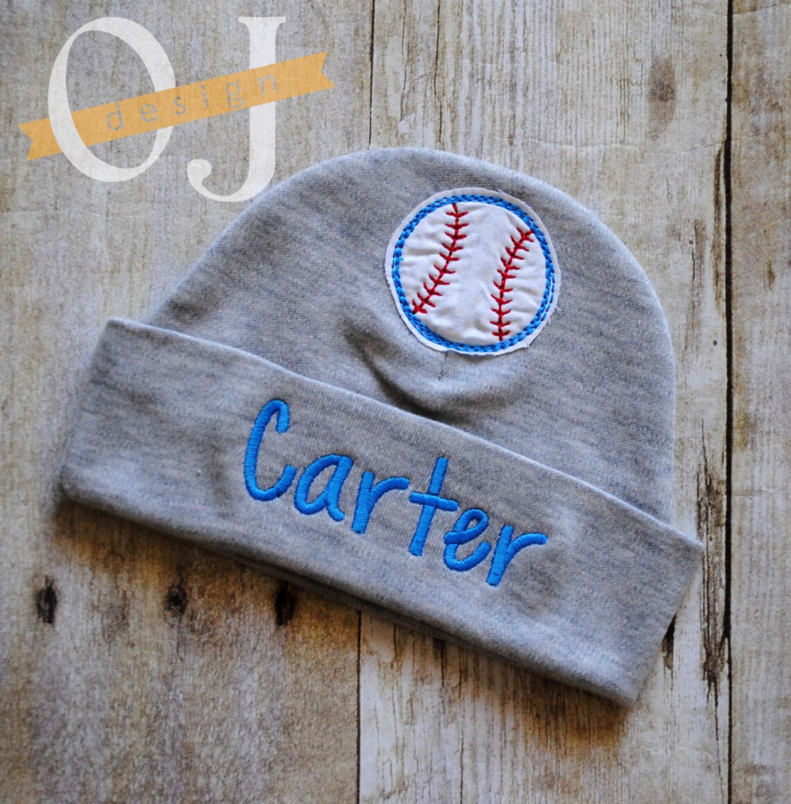 Personalized Baby Boy Baseball Gray Gown and Hat Newborn Etsy