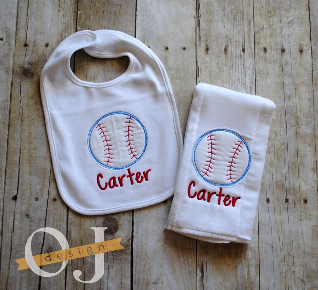 Personalized Baby Boy Baseball Name Bib and Burp Cloth Gift Etsy