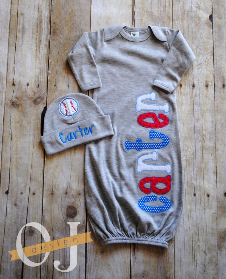 Personalized Baby Boy Baseball Newborn Gown Gift Set Red Etsy
