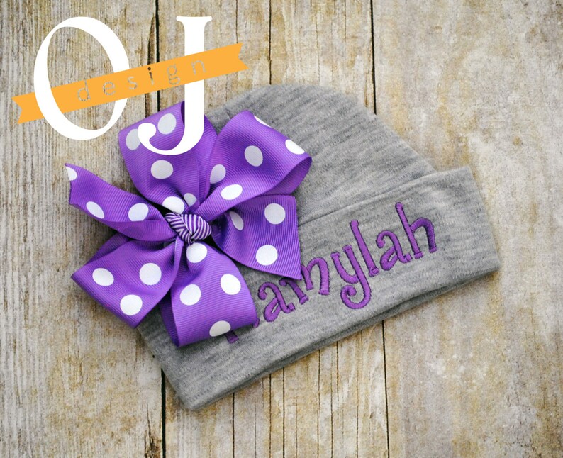 Newborn Hat Gray Purple Lamb Personalized Baby Girl Gift Set Bib Newborn Gift Set Infant Gown Baby Shower Burp Cloth