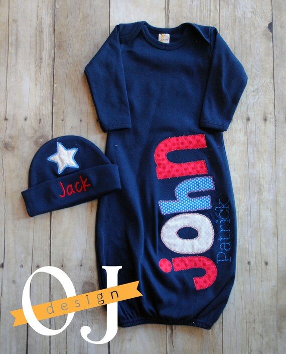 Personalized Baby Boy Baseball Gown and Hat Newborn Hospital Etsy