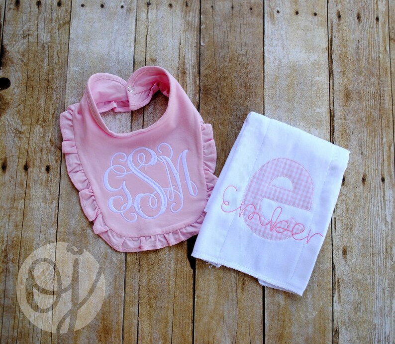monogrammed baby bibs and burp cloths