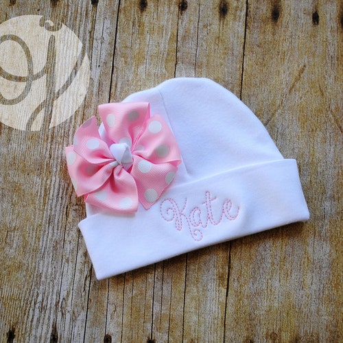Rose Gold Newborn Baby Girl Hat With Name Personalized Baby Etsy