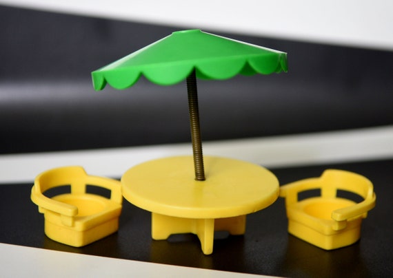 Vintage Fisher Price Little People Table Chairs And Umbrella Etsy