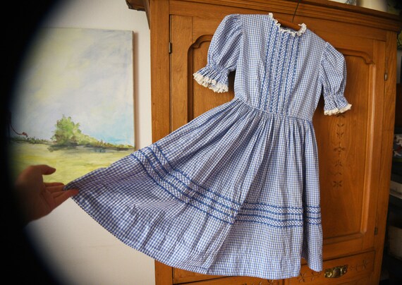 blue white checkered dress
