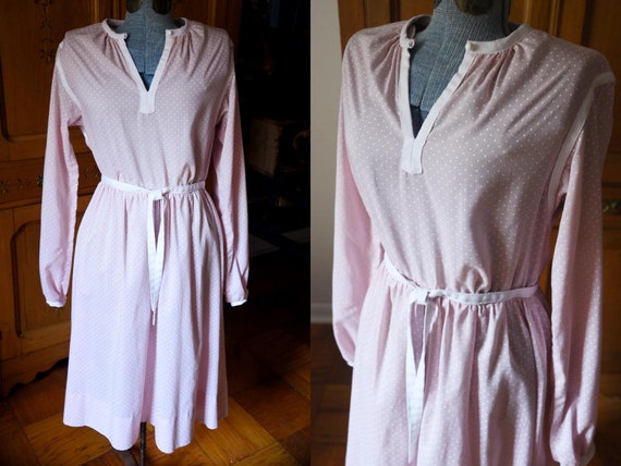 Small - Sweet Vintage Pink Polka Dot Dress - image 1
