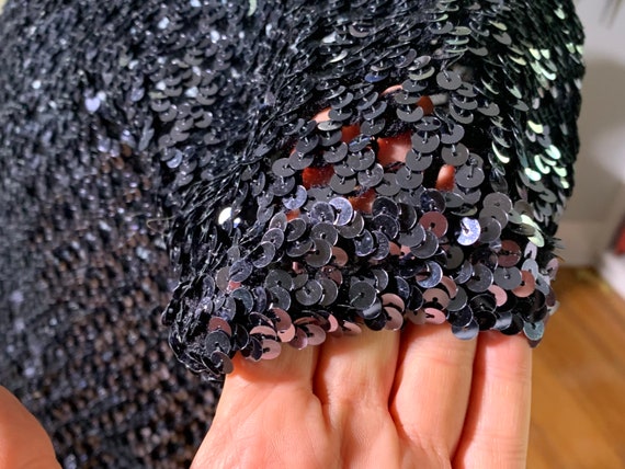 medium - Great black Disco Vintage Sequin Top - image 4