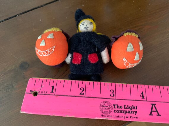 Vintage Glass Halloween witch with Pumpkins hair … - image 3
