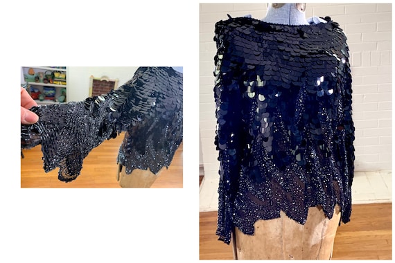 Large - Great Vintage - Large Sequin Top - silk a… - image 1