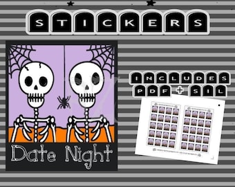 Romance is Dead : Date Night Stickers Printable - skeleton dates emo skulls goth spider spooky punk halloween - PDF Silhouette files DIGITAL