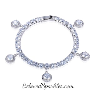 Clare 5mm CZ Halo Charm Silver 27.5ct Tennis Bracelet-Round Cut Pave Cubic Zirconia Faux Diamond Butterflies Wedding Anniversary Bracelet
