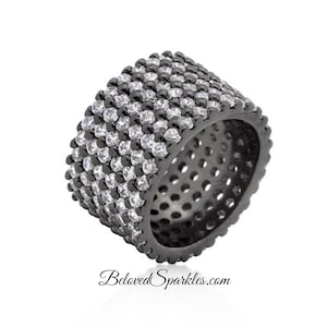Tina Wide Paved 22ct Cubic Zirconia Cluster Hematite Eternity Band Ring-Cluster Eternity CZ Diamond Cocktail Fashion Wedding Band Ring