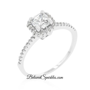 Ada Delicate Princess 1.25ct Cubic Zirconia Halo Silver Engagement Ring-Princess Cut Halo Faux Diamond CZ Promise Anniversary Promise Ring