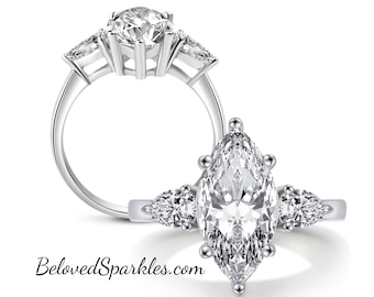 Anillo de compromiso Keena de plata de ley 925 con circonita cúbica talla marquesa de 17 x 8 mm (4 ct) / Anillo de aniversario de boda vintage con circonita cúbica talla marquesa de 5 quilates