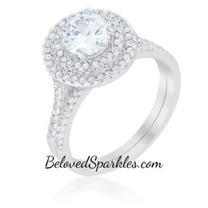 Kleta 1ct Round CZ Double Halo Solitaire 2.3ct Engagement Wedding Ring Set-Bridal 2.3ct Cubic Zirconia Wedding Anniversary Ring Set-ER108443