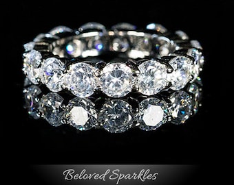 Elana Eternity Ring 6 Carat 4mm Round Cut CZ Wedding Ring-925 Sterling Silver Cubic Zirconia Eternity Anniversary Promise Band Ring