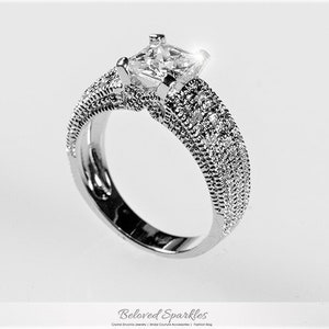 Rana 5.7mm 0.8ct Princess Cubic Zirconia Solitaire Filigree 1.5ct Engagement Ring-Princess Cut CZ Vintage Bridal Wedding Anniversary Ring