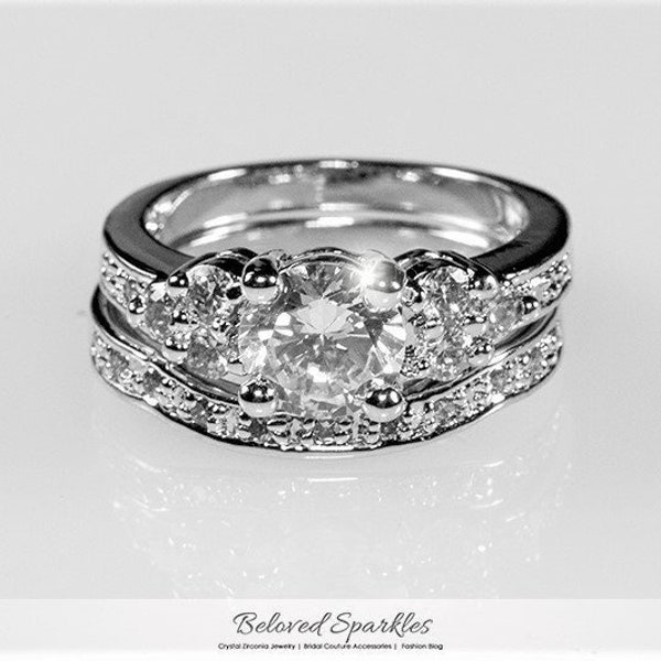 Bella 1ct Round Triple Stone 4ct Cubic Zirconia Engagement and Wedding Ring Set-4 Carat CZ Diamond Bridal Wedding Anniversary Ring Set