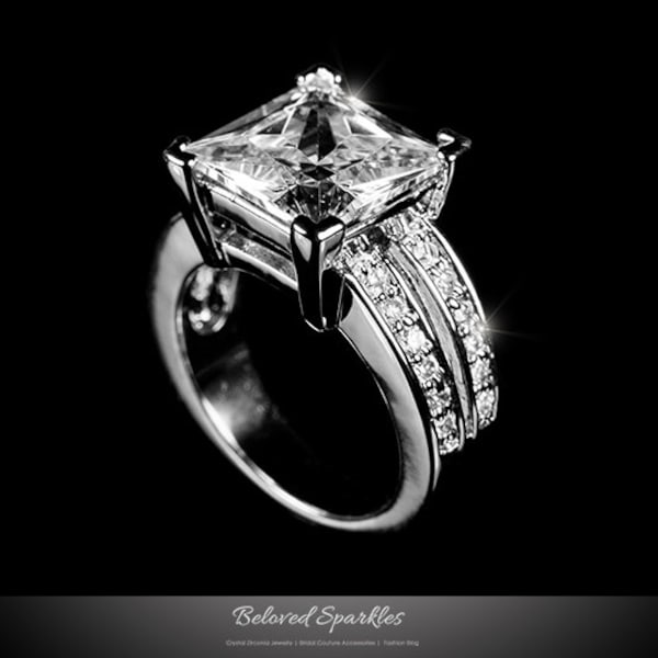 Bridal Solitaire 7 Carat Princess Cut CZ Engagement Ring Cubic Zirconia Wedding Ring,Vintage Eternity CZ Cocktail Statement Anniversary Ring