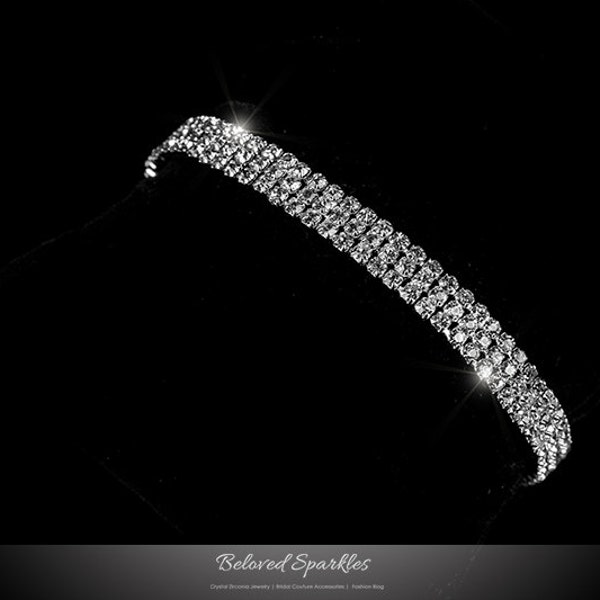 3 Rolls Crystal Tennis Bracelet, Classic Round Cut Cluster Crystal Bracelet, Cubic Zirconia Bridal Wedding Bracelet, Bridesmaid Bracelet