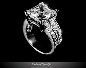 7 Carat Solitaire Princess Cut CZ Engagement Ring, Cubic Zirconia Wedding Anniversary CZ Diamond Cocktail Statement Ring-BSJER107394R01