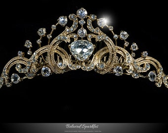 Swarovski Crystal 18k Gold Tiara Comb-Vintage Bridal Goldtone Crystal Tiara Comb-Bridal Tiara Comb-Flowergirl Tiara Comb-Quinceanera Tiara