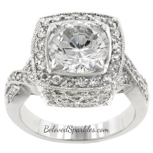 Giovanna Vintage Filigree 10mm 4ct Round Cut Cubic Zirconia 9 Carat Engagement Ring-9ct Cubic Zirconia Diamond Wedding Anniversary Ring