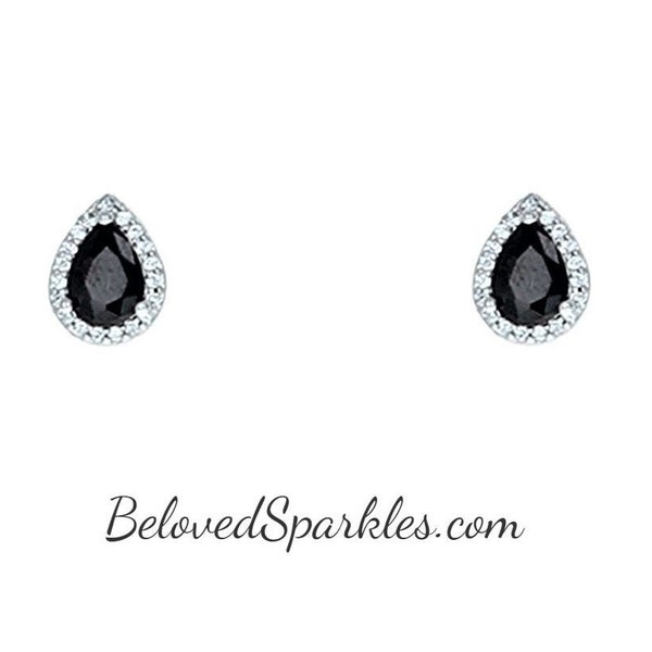 Lina 7.5mm Black Pear Cut 1.5ct Cubic Zirconia Silver Stud Earrings-Tear Drop Cubic Zirconia Faux Stimulate Diamond Moisannite Fashion Studs