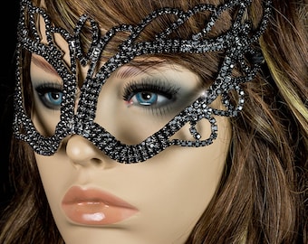 Masquerade Mask Black Crystal Mask Mardi Gras Mask Ball Mask Phantom of the Opera Mask Venetian Mask Halloween Mask Goth Sexy Mask Eye Mask