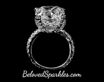 Lucine Solitaire 12mm Cushion Cut 9.5 Carat Cubic Zirconia Silver Engagement Ring - Wedding Eternity Anniversary Cocktail Statement Ring