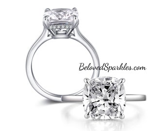 Kahun 10mm Cushion Cut Solitaire 5.6ct Cubic Zirconia 925 Sterling Silver Engagement Wedding Ring - Sterling Silver Base and Plated