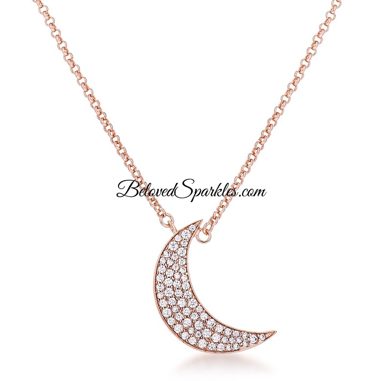 Carlisa To Moon and Back CZ Pendant Necklace-Rose Gold Moon Cubic Zirconia Pendant Necklace-Fashion Faux Diamond Silvertone Pendant Necklace