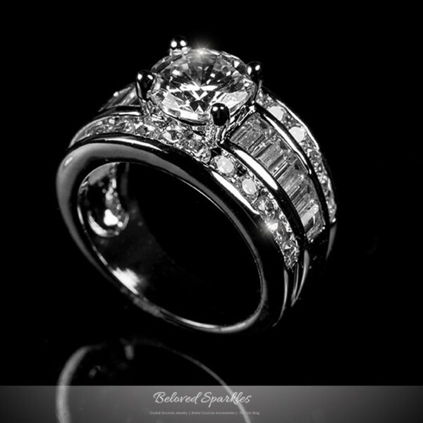 thumbnail image 2 of 2CT CZ Round Cut Engagement Ring & Wedding Band Bridal Set - 14k White Gold Toned Sterling Silver 2 of 6