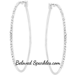 2 Inch CZ Large Hoop Earrings, Classic 2 Carat Cubic Zirconia Big Loop Earrings, Fashion CZ Crystal Hoop Earrings, Bridesmaid Hoop Earrings