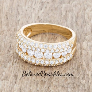 Luna 1.1ct Cubic Zirconia 14k Gold Classic Wide  Band Ring-Clear Cubic Zirconia Goldtone Contemporary Cocktail Wedding Wide Band Ring
