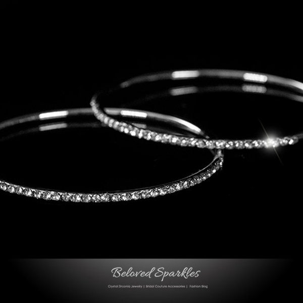 2 Inch CZ Large Hoop Earrings, Classic 2 Carat Cubic Zirconia Big Loop Earrings, Fashion CZ Crystal Hoop Earrings, Bridesmaid Hoop Earrings