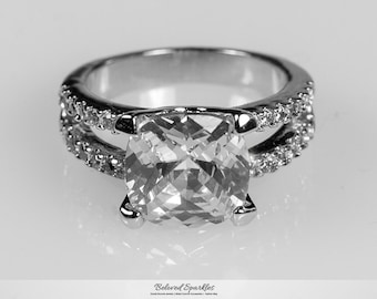 Zandra Cushion Cut 6.5 Carat Cubic Zirconia Engagement Cocktail Ring, CZ Diamond Wedding Anniversary Cocktail Fashion Ring