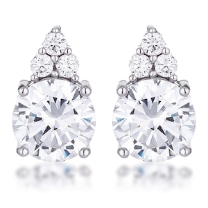 Dorina Simple 9mm Clear Round Cut 3.1ct  Silvertone Stud Earrings-Round Blue Green Cubic Zirconia Silver Rose Gold Fashion Studs-BSJSE150192