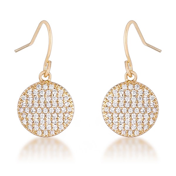 Olva Elegant CZ Disk Drop Goldtone Earrings-Gold Cubic Zirconia Round Disk Drop Fashion Earrings-Silver CZ Disk Earrings-BSJDE50188