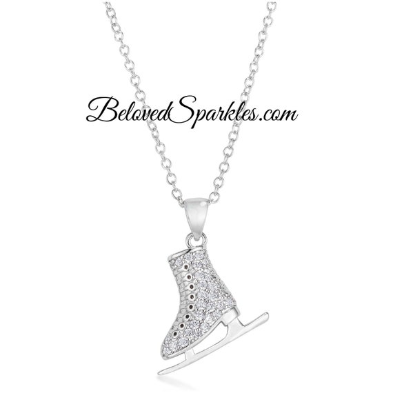 Shana CZ Ice Skate Silver Pendant Necklace-Winter Ice Skates Holiday  Festive Cubic Zirconia Dangle Silvertone Women Girls Fashion Pendant
